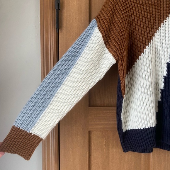 Wishlist Colorblock Crew Neck Sweater - Brown, Blue, Cream - Picture 3 of 11